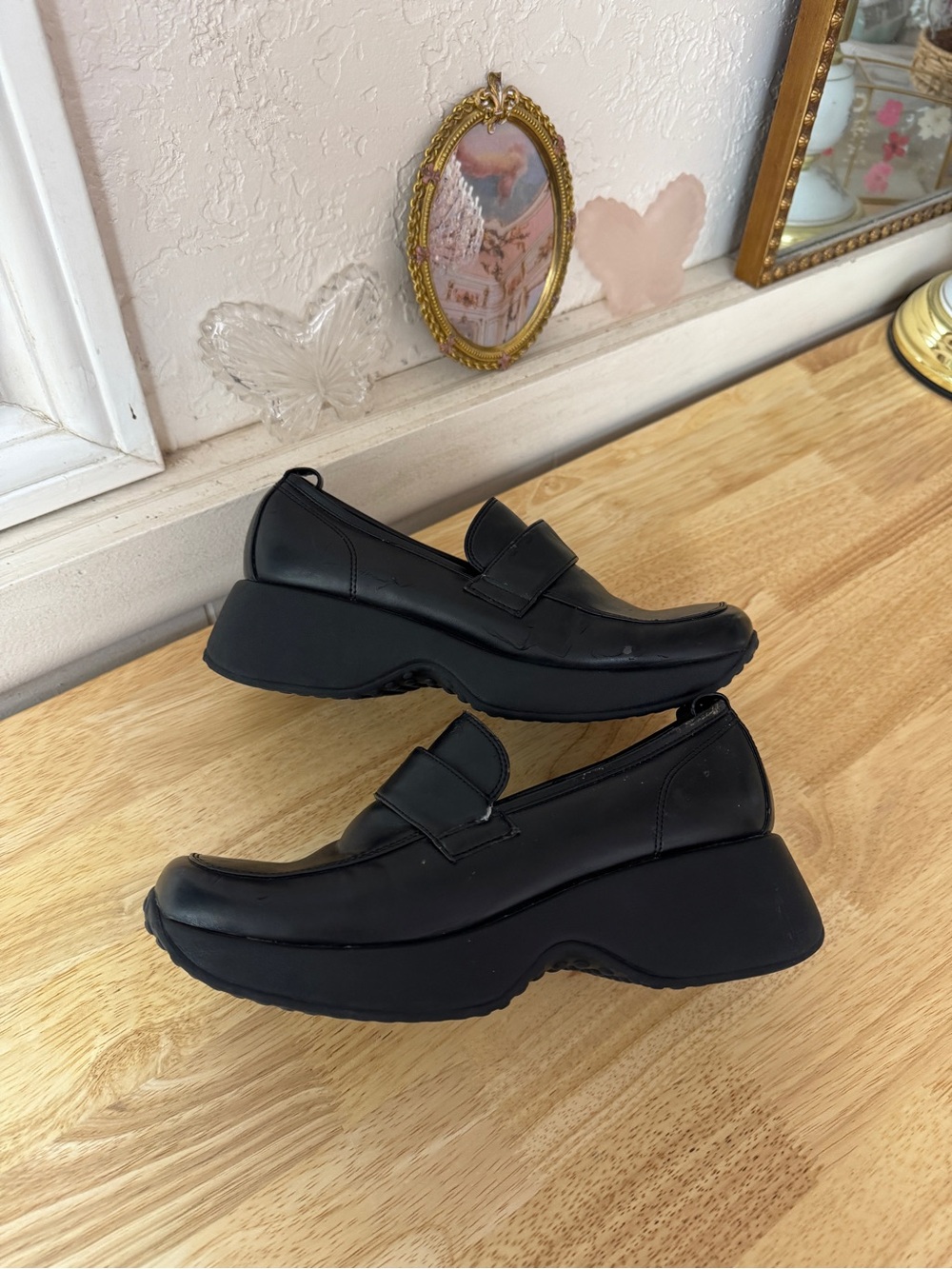 Xhilaration Y2K Chunky Platform Loafers Black Slip On Shoes Size 6.5